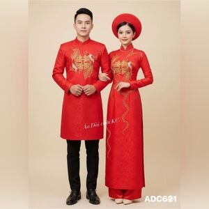 Traditional Red Áo Dài Set